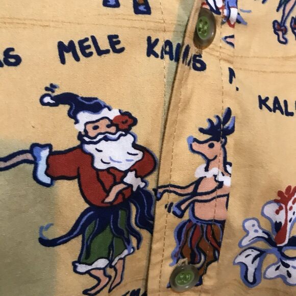 Kahala Hawaiian Men's Christmas Santa Short Sleeve Shirt Hula Girls Reindeer Med - Picture 6 of 12